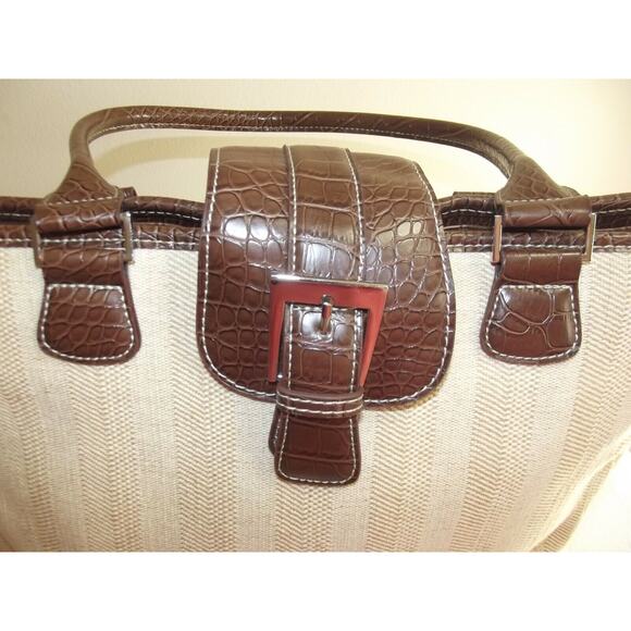 MERONA Womens LAPTOP BAG Large PURSE - Natural Woven w/Leaher Trim HANDBAG - Picture 5 of 8
